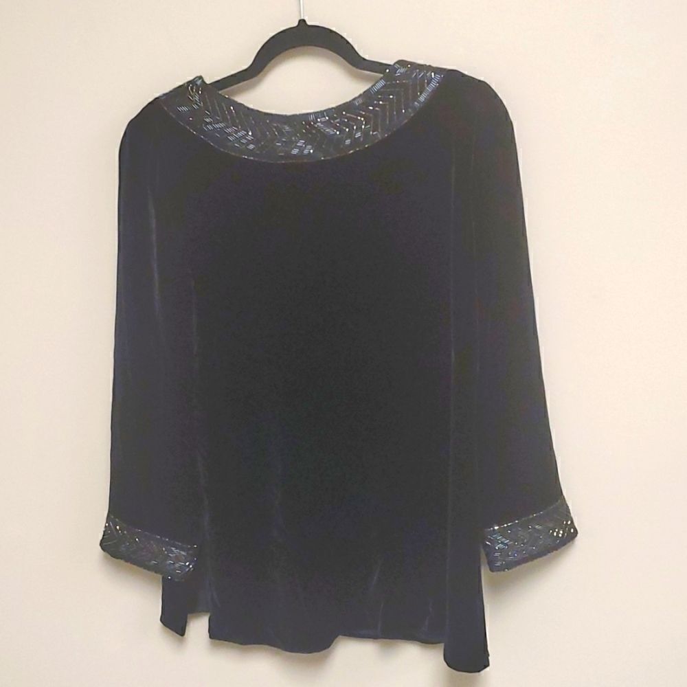 CARMEN MARC VALCO Velvet & Beaded Evening Top - Size 12
